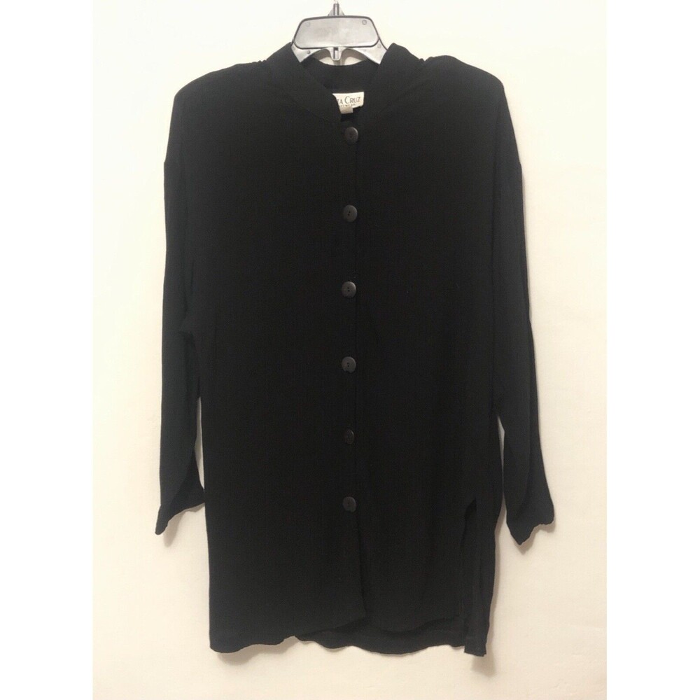 Santa Cruz Sportswear Button Dress Up Business Blouse Top Long Sleeve Black L
